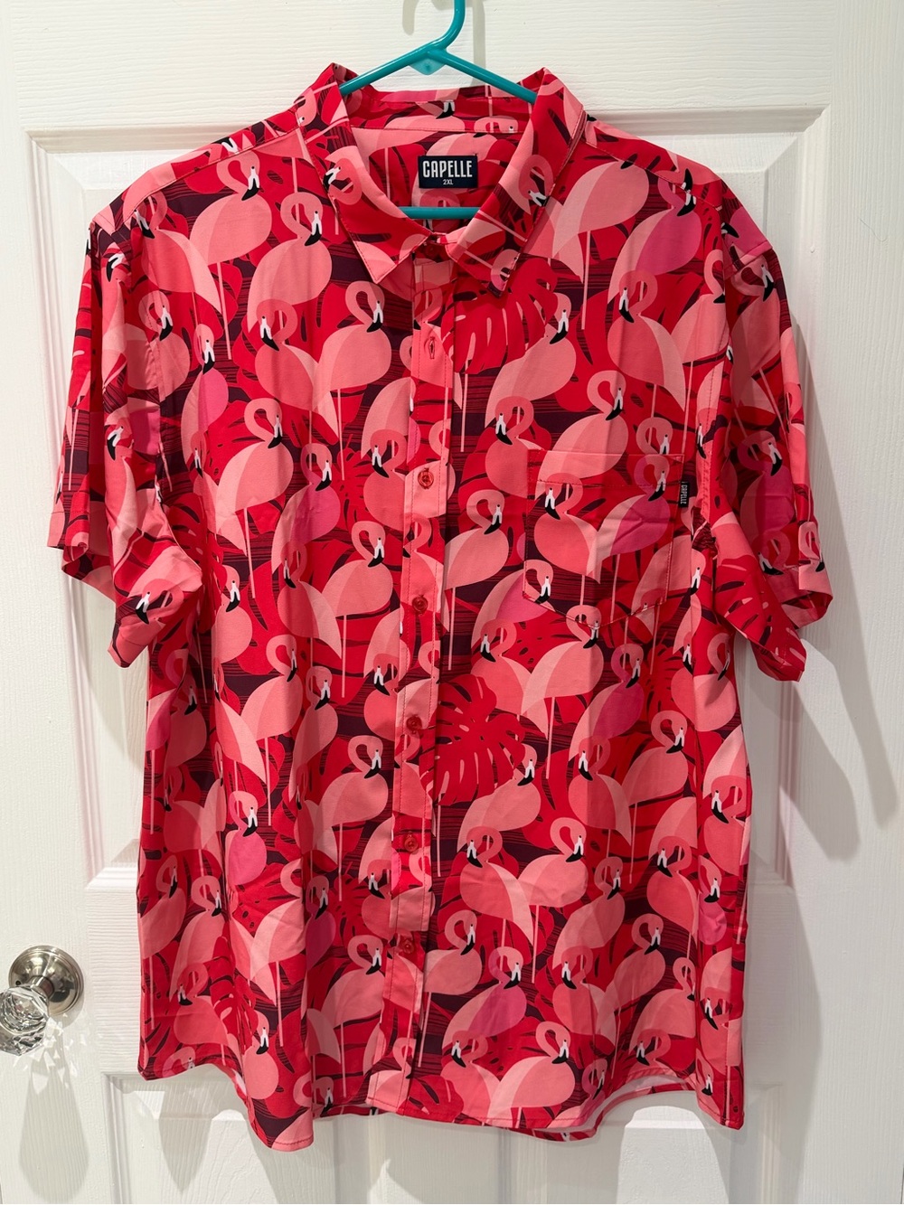 Men's Casual Pink Flamingo Print Button-Down Shirt